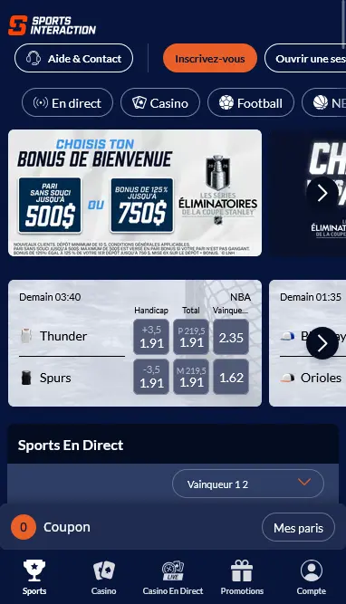 Creer un compte sports interaction - Applications de paris sportifs