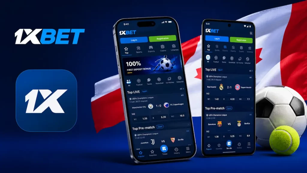 Bonus de bienvenue  sur le premier dépôt affiché dans l'application mobile 1xBet Canada
