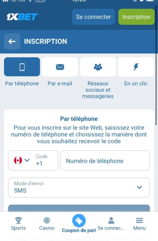 1xBet ios app Inscription