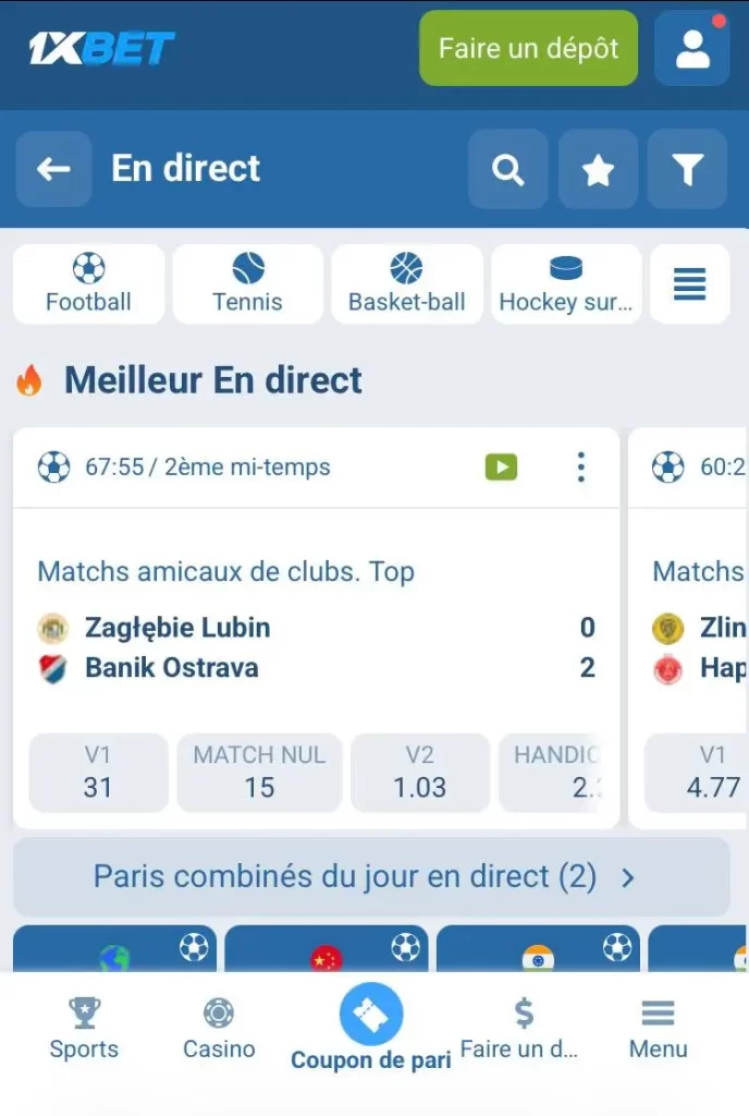 paris en direct sur 1xbet